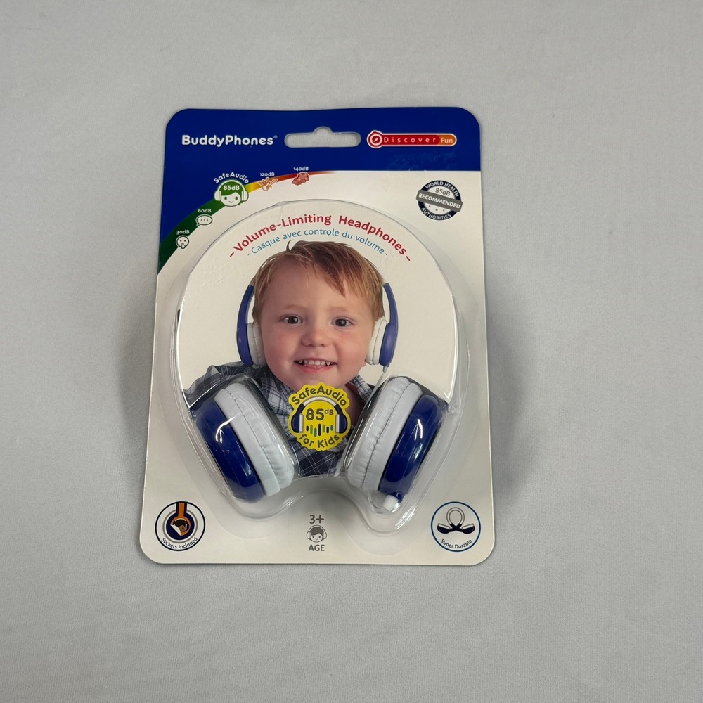 BuddyPhones Discover Fun Kids Volume Limiting Headphones Blue BP-DISFUN-BLUE NEW